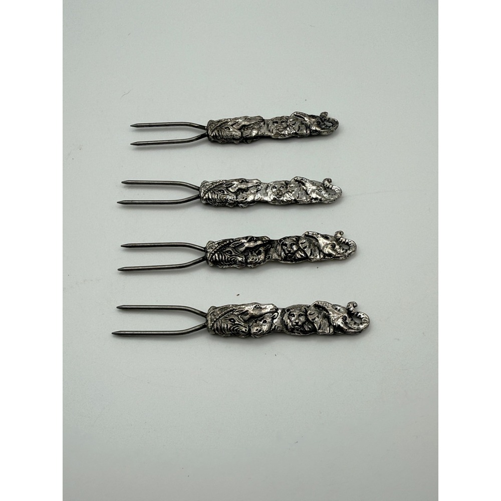 Vintage Safari Animal Appetizer Cocktail Forks Set of 4 Pewter Tone Big Five